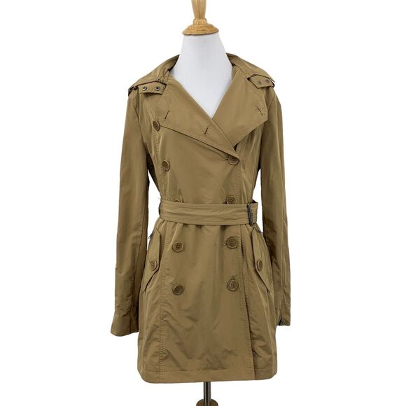 BCBGMaxAzria Trench Coat Women M Medium Jute Becky Double Breasted Hooded Belted - Picture 1 of 16
